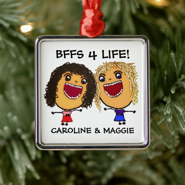 Ornamento De Metal Cartoon Best Friend BFFs Blonde and Brunette (Árvore)