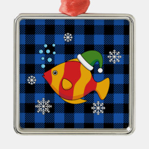 Ornamento De Metal Cartoon de Peixes Tropicais do Xmas sobre Padrão d