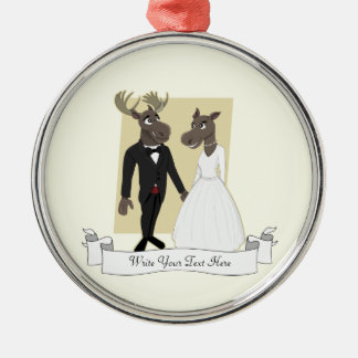 Ornamento De Metal Cartoon Engraçado de Casamento Moose
