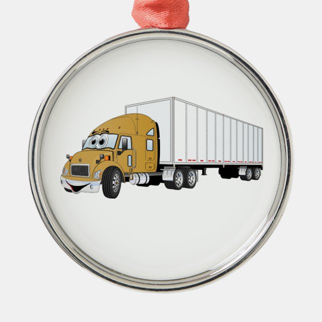 Ornamento De Metal Cartoon Semi Truck Dourado White Trailer (Frente)