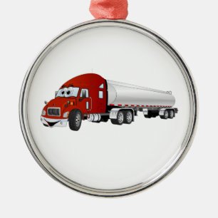 Ornamento De Metal Cartoon Semi Truck Red Silver Tanker