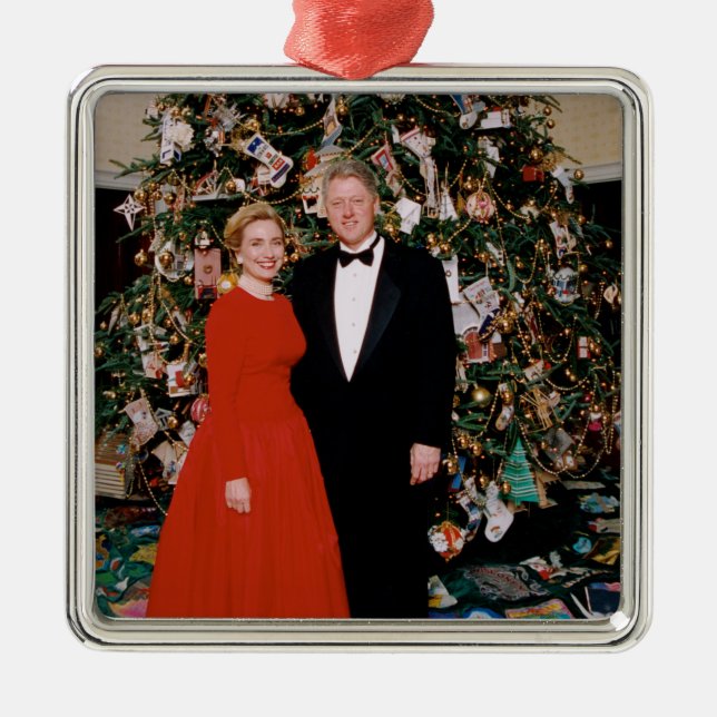 Ornamento De Metal Casa Branca de Natal Bill & Hillary Clinton (Frente)