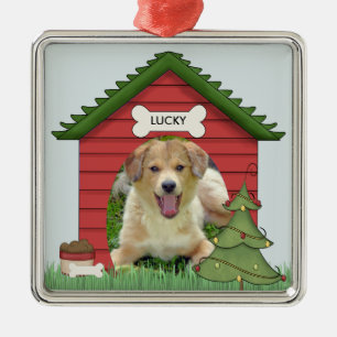 Ornamento De Metal Casa de Natal para Cachorro Foto e Nome