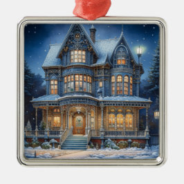 Ornamento De Metal Casa iluminada na véspera de Natal