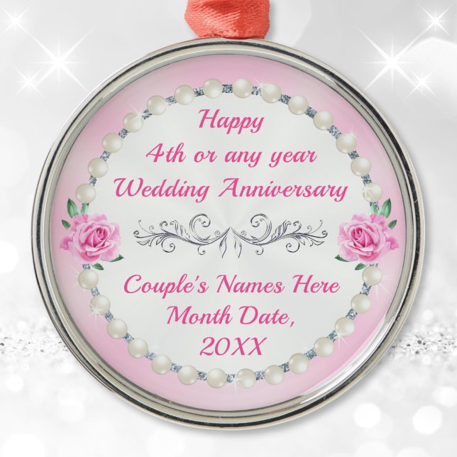 Ornamento De Metal Casado com 4 anos de presente ou qualquer ano, ani (Wedding 4 year anniversary gift. Anniversary Ornament. Cheap anniversary gift for wife. 4 yr.)