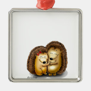 Ornamento De Metal Casal bonito do ouriço - Sr. e Sra. Personalizaç