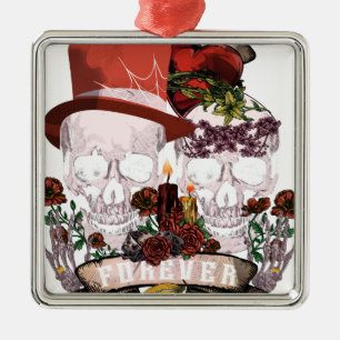 Ornamento De Metal Casal de esqueleto do casamento do amor do crânio