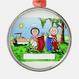 Ornamento De Metal Casal de Golfe - Cartoon Personalizado