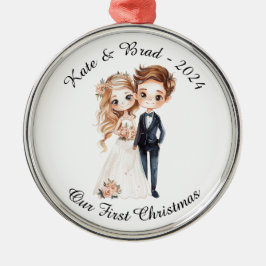 Ornamento De Metal Casal de Noivos Personalizado, Nosso Primeiro Nata