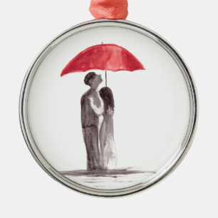 Ornamento De Metal Casal vermelho do guarda-chuva