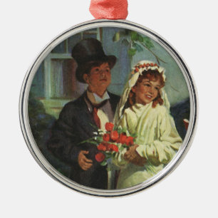 Ornamento De Metal Casamento Antigo, Crianças Fazem de Conta de Noiva
