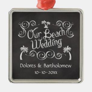 Ornamento De Metal Casamento de Chalkboard Our Beach