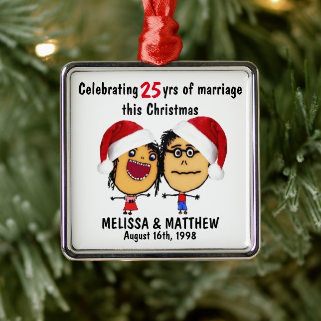 Ornamento De Metal Casamento Feliz Natal Cartoon (Árvore)