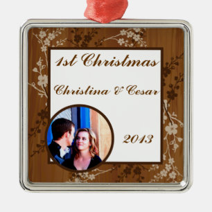 Ornamento De Metal Casamento Floral Personalizado De Madeira Plank Pl