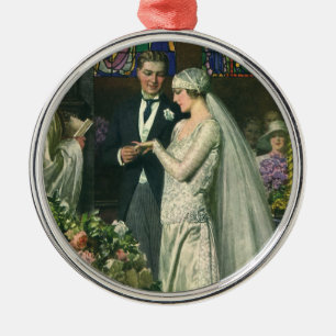 Ornamento De Metal Casamento vintage, noiva e noiva com Menorah