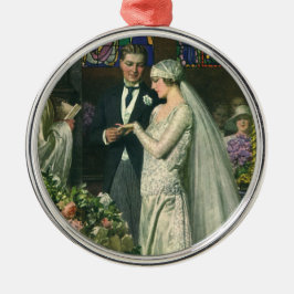 Ornamento De Metal Casamento Vintage, Noiva e Noivo com Menorá