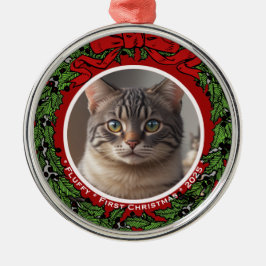 Ornamento De Metal Cat Custom photo First Christmas wreath 