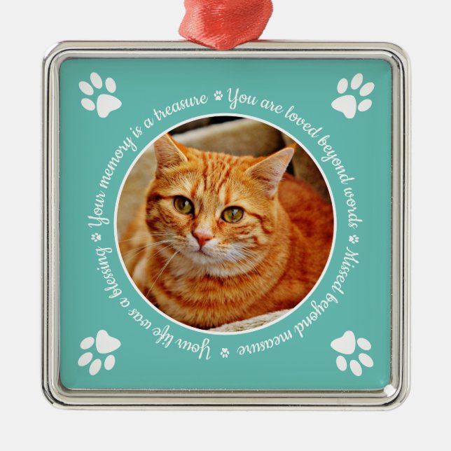 Ornamento De Metal Cat Memorial Paw Imprime Foto (Frente)