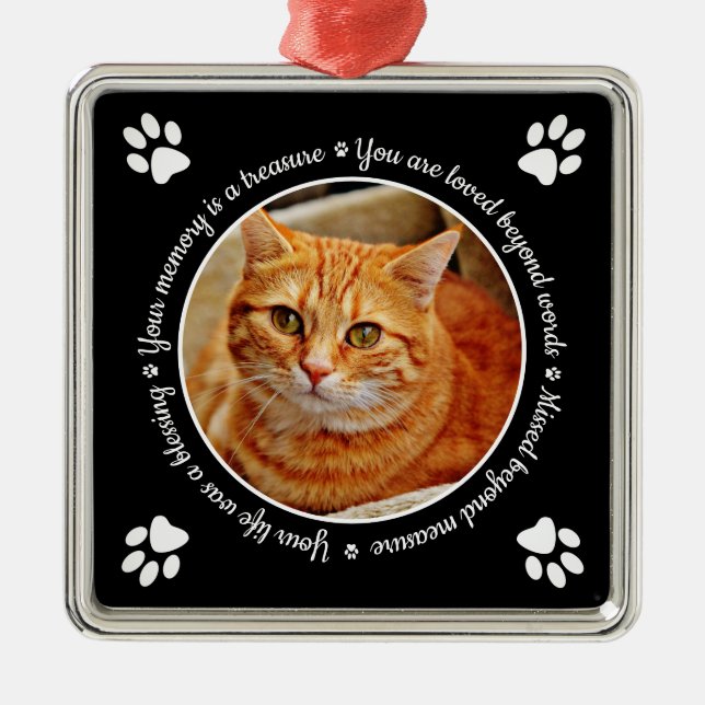 Ornamento De Metal Cat Memorial Paw Imprime Ornament Fotográfico metá (Frente)