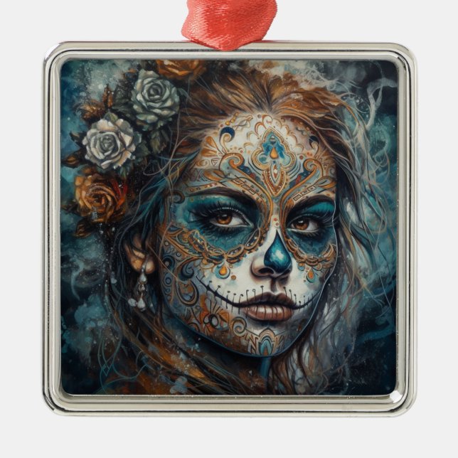 Ornamento De Metal Catrina Azul (Frente)