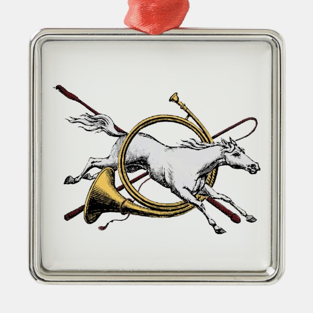 Ornamento De Metal Cavaleiro Préppy Pulando com Cor de Chifre (Frente)