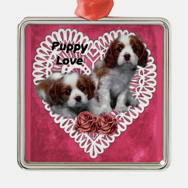 Ornamento De Metal Cavalier King Charles Spaniel Puppy Love (Frente)