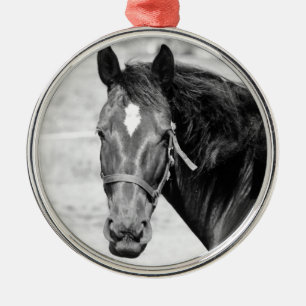 Ornamento De Metal Cavalo Branco Negro