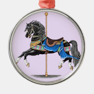 Ornamento De Metal Cavalo Carrossel Negro