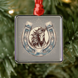 Ornamento De Metal Cavalo Majestoso em Ferradura da Sorte