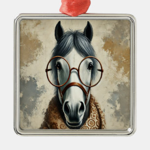 Ornamento De Metal Cavalo na moda com Óculos - Arte Venenosa Engraçad