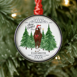 Ornamento De Metal Cavalo Personalizado em Aquarela no Natal