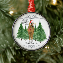 Ornamento De Metal Cavalo Personalizado em Aquarela no Natal