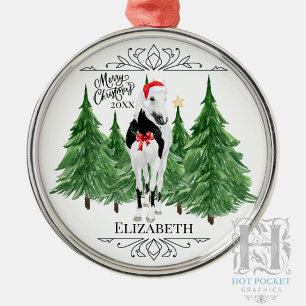 Ornamento De Metal Cavalo Personalizado em Aquarela no Natal