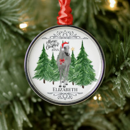 Ornamento De Metal Cavalo Personalizado em Aquarela no Natal