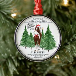 Ornamento De Metal Cavalo Personalizado em Aquarela no Natal