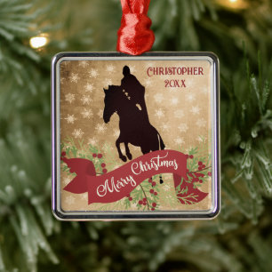 Ornamento De Metal Cavalo Personalizado Saltando Feliz Natal