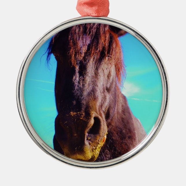 Ornamento De Metal Cavalo Roxo com Boca Verde (Frente)