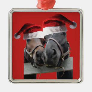 Ornamento De Metal Cavalos de Natal vestindo Papai Noel