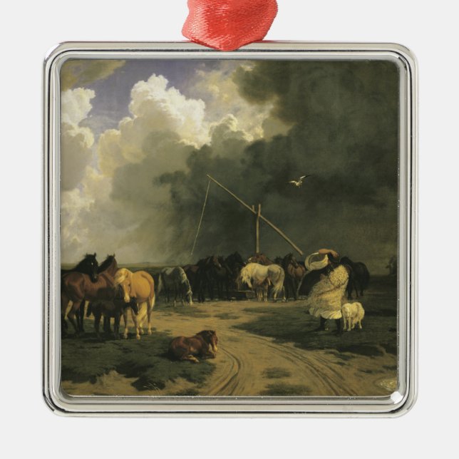 Ornamento De Metal Cavalos numa tempestade (equino) (Frente)