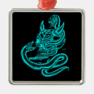 Ornamento De Metal Caveira - Cabeça Diabo com Cobra