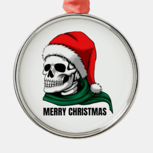 Ornamento De Metal Caveira de Natal Gótica com Chapéu de Papai Noel –