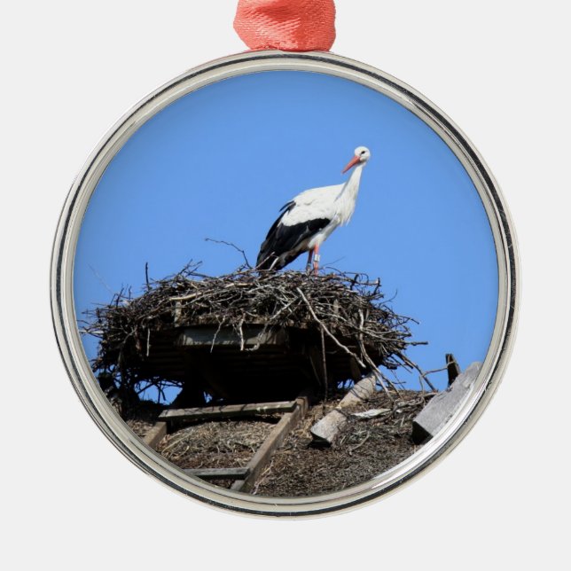 Ornamento De Metal Cegonha no ninho (Frente)