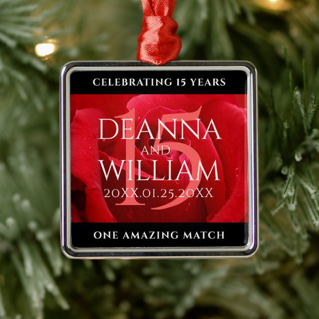 Ornamento De Metal Celebração do Aniversário de Casamento de Rosa 15  (Árvore)