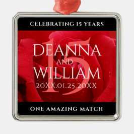 Ornamento De Metal Celebração do Aniversário de Casamento de Rosa 15