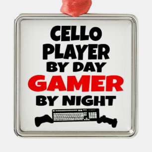 Ornamento De Metal Cello Player por Day Gamer por Noite