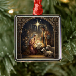 Ornamento De Metal Cena Clássica do Nascimento de Natal