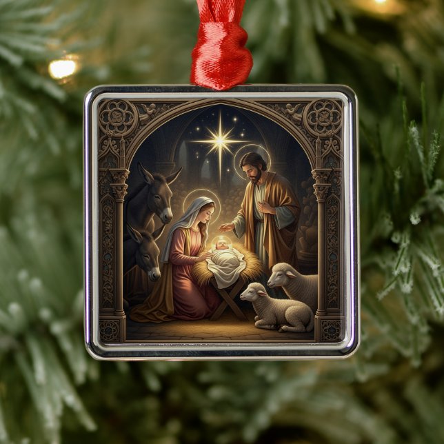 Ornamento De Metal Cena Clássica do Nascimento de Natal (Árvore)