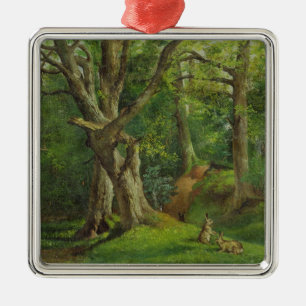 Ornamento De Metal Cena com coelhos, 1862 da floresta (óleo em