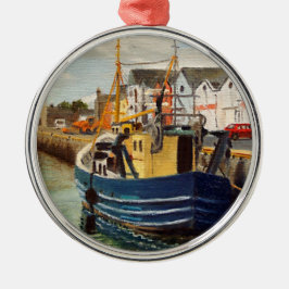 Ornamento De Metal Cena da Cidade de Galway Irlanda Barco de Pesca