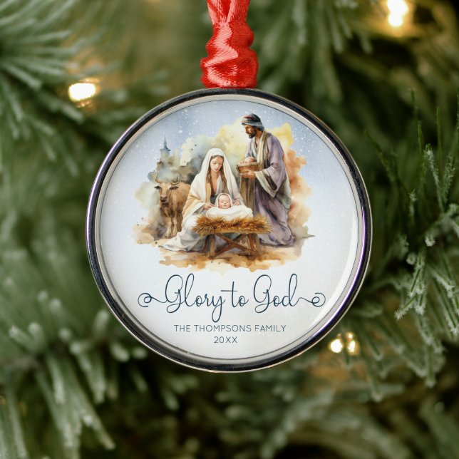 Ornamento De Metal Cena de Natividade de Aquarela Glória a Deus Natal (Árvore)
